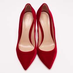 Pre Owned Gianvito Rossi Red Velevt Pointed Toe Pumps Size 38