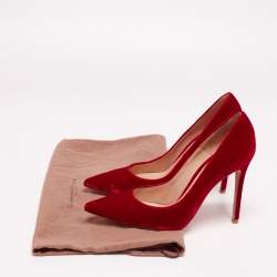 Pre Owned Gianvito Rossi Red Velevt Pointed Toe Pumps Size 38