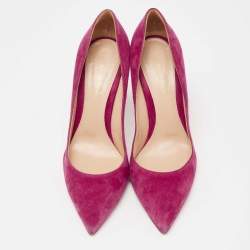 Pre Owned Gianvito Rossi Shocking Pink Suede Pointed-Toe Pumps Size 39.5