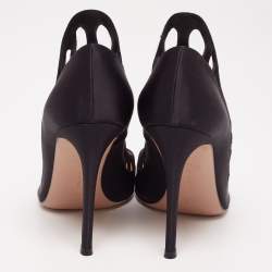 Pre Owned Gianvito Rossi Black Satin and Cut Out Suede Pumps Size 39.5