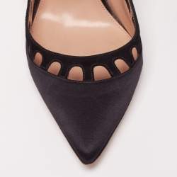 Pre Owned Gianvito Rossi Black Satin and Cut Out Suede Pumps Size 39.5