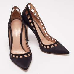 Pre Owned Gianvito Rossi Black Satin and Cut Out Suede Pumps Size 39.5