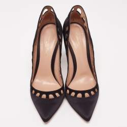 Pre Owned Gianvito Rossi Black Satin and Cut Out Suede Pumps Size 39.5
