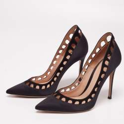 Pre Owned Gianvito Rossi Black Satin and Cut Out Suede Pumps Size 39.5