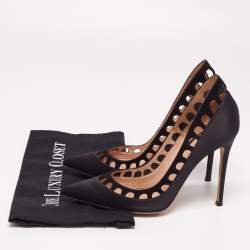 Pre Owned Gianvito Rossi Black Satin and Cut Out Suede Pumps Size 39.5