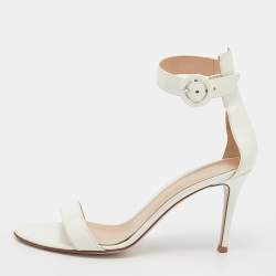 Pre Owned Gianvito Rossi White Patent Leather Portofino Ankle Cuff Sandals Size 38.5