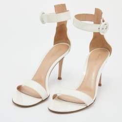 Pre Owned Gianvito Rossi White Patent Leather Portofino Ankle Cuff Sandals Size 38.5