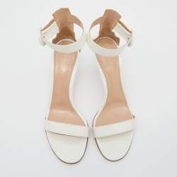 Pre Owned Gianvito Rossi White Patent Leather Portofino Ankle Cuff Sandals Size 38.5
