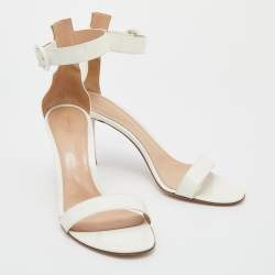 Pre Owned Gianvito Rossi White Patent Leather Portofino Ankle Cuff Sandals Size 38.5