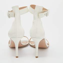 Pre Owned Gianvito Rossi White Patent Leather Portofino Ankle Cuff Sandals Size 38.5