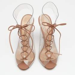 Pre Owned Gianvito Rossi Beige PVC And Leather Helmut Lace Up Boots Size 37