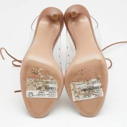 Pre Owned Gianvito Rossi Beige PVC And Leather Helmut Lace Up Boots Size 37