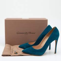 Pre Owned Gianvito Rossi Teal Blue Suede Gianvito Pointed Toe Pumps Size 40