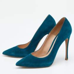 Pre Owned Gianvito Rossi Teal Blue Suede Gianvito Pointed Toe Pumps Size 40