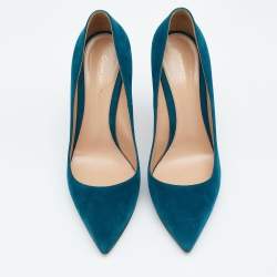 Pre Owned Gianvito Rossi Teal Blue Suede Gianvito Pointed Toe Pumps Size 40