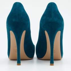 Pre Owned Gianvito Rossi Teal Blue Suede Gianvito Pointed Toe Pumps Size 40