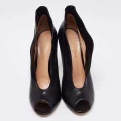 Pre Owned Gianvito Rossi Black Leather Vamp Peep Toe Booties Size 40