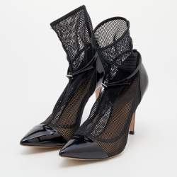 Gianvito Rossi Black Mesh And Patent Leather Idol Booties Size 36.5