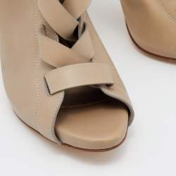 Pre Owned Gianvito Rossi Beige Leather Buckle Lace-Up Ankle Booties Size 36