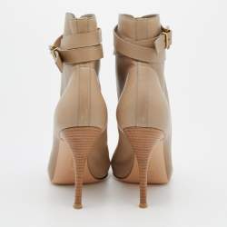 Pre Owned Gianvito Rossi Beige Leather Buckle Lace-Up Ankle Booties Size 36