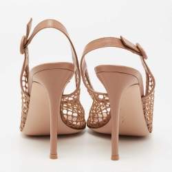 Pre Owned Gianvito Rossi Beige Honey Comb Mesh and Leather Open-Toe Slingback Sandals Size 39.5