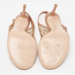 Pre Owned Gianvito Rossi Beige Honey Comb Mesh and Leather Open-Toe Slingback Sandals Size 39.5