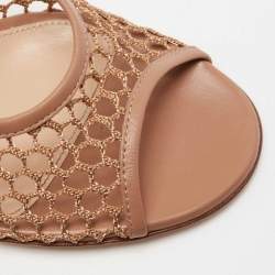 Pre Owned Gianvito Rossi Beige Honey Comb Mesh and Leather Open-Toe Slingback Sandals Size 39.5