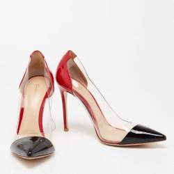 Pre Owned Gianvito Rossi Black/Red Patent And PVC Plexi Pointed Toe Pumps Size 39.5