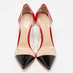 Pre Owned Gianvito Rossi Black/Red Patent And PVC Plexi Pointed Toe Pumps Size 39.5