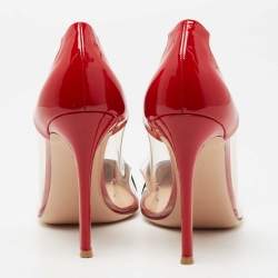 Pre Owned Gianvito Rossi Black/Red Patent And PVC Plexi Pointed Toe Pumps Size 39.5