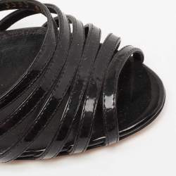 Pre Owned Gianvito Rossi Black Patent Leather And Feather Strappy Sandals Size 37.5