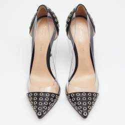 Pre Owned Gianvito Rossi Black PVC And Leather Eyelet Pointed Toe Pumps Size 37