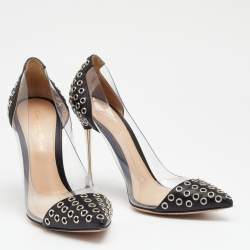 Pre Owned Gianvito Rossi Black PVC And Leather Eyelet Pointed Toe Pumps Size 37