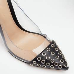 Pre Owned Gianvito Rossi Black PVC And Leather Eyelet Pointed Toe Pumps Size 37