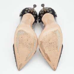 Pre Owned Gianvito Rossi Black PVC And Leather Eyelet Pointed Toe Pumps Size 37