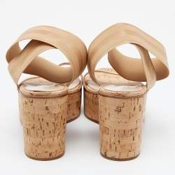 Pre Owned Gianvito Rossi Beige Suede And Elastic Strap Cork Wedge Platform Sandals Size 38