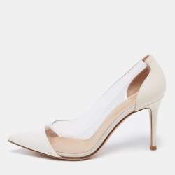 Pre Owned Gianvito Rossi Off-White Fabric, Leather and PVC Plexi Pumps Size 36