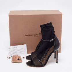 Pre Owned Gianvito Rossi Black Mesh and Leather Idol Open-Toe Ankle Booties Size 36