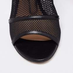 Pre Owned Gianvito Rossi Black Mesh and Leather Idol Open-Toe Ankle Booties Size 36