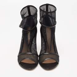 Pre Owned Gianvito Rossi Black Mesh and Leather Idol Open-Toe Ankle Booties Size 36