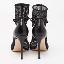 Pre Owned Gianvito Rossi Black Mesh and Leather Idol Open-Toe Ankle Booties Size 36
