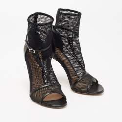 Pre Owned Gianvito Rossi Black Mesh and Leather Idol Open-Toe Ankle Booties Size 36