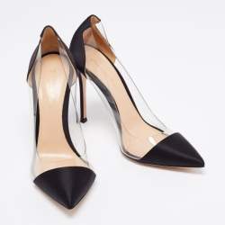 Pre Owned Gianvito Rossi Black Satin And PVC Plexi Pumps Size 39