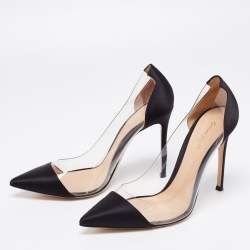 Pre Owned Gianvito Rossi Black Satin And PVC Plexi Pumps Size 39