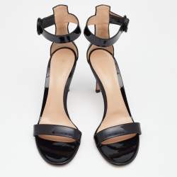 Pre Owned Gianvito Rossi Black Patent Leather Portofino Ankle Strap Sandals Size 38.5