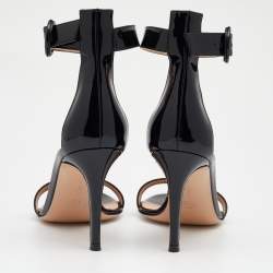 Pre Owned Gianvito Rossi Black Patent Leather Portofino Ankle Strap Sandals Size 38.5