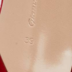 Pre Owned Gianvito Rossi Red Suede and Satin Frayed Caribe Ankle Strap Sandals Size 39