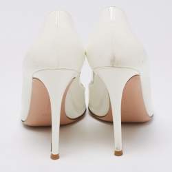 Pre Owned حذاء كعب عالي جيانفيتو روسي جلد أبيض لامع مقدمة مدببة مقاس 38