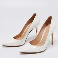 Pre Owned حذاء كعب عالي جيانفيتو روسي جلد أبيض لامع مقدمة مدببة مقاس 38