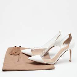 Pre Owned Gianvito Rossi White Patent Leather And PVC Plexi Pointed Toe Pumps Size 36.5